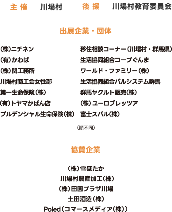 主催、後援、出展企業・団体、協賛企業